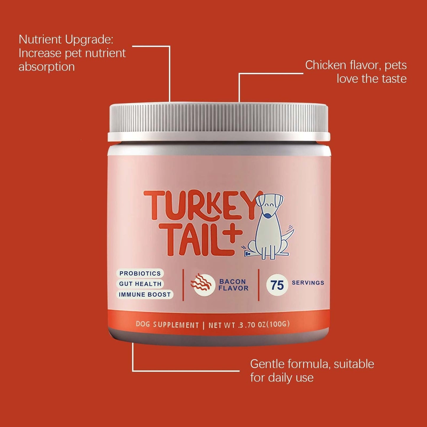 Turkey Tail - Dog Food Topper with Probiotics for Lipomas, Immune Support & Gut Health - 75 Servings - Bacon Flavor - Supplements - stavogue