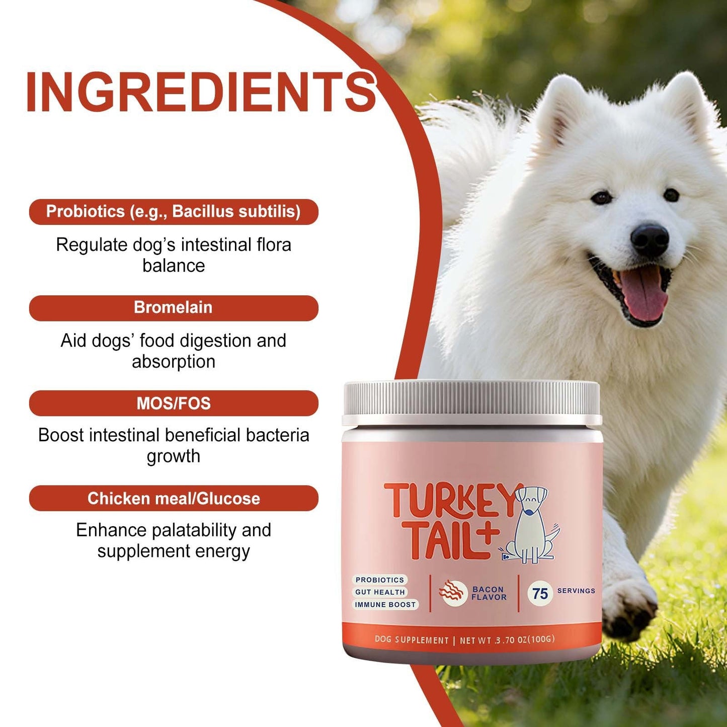 Turkey Tail - Dog Food Topper with Probiotics for Lipomas, Immune Support & Gut Health - 75 Servings - Bacon Flavor - Supplements - stavogue