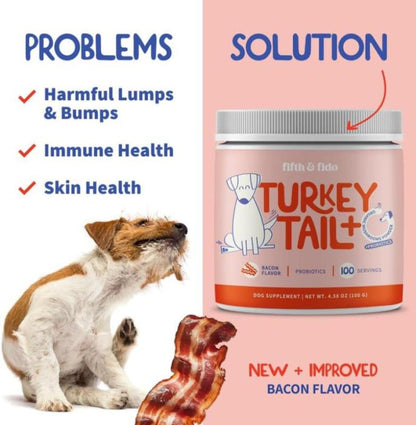 Turkey Tail - Dog Food Topper with Probiotics for Lipomas, Immune Support & Gut Health - 75 Servings - Bacon Flavor - Supplements - stavogue