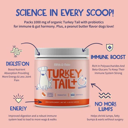 Turkey Tail - Dog Food Topper with Probiotics for Lipomas, Immune Support & Gut Health - 75 Servings - Bacon Flavor - Supplements - stavogue