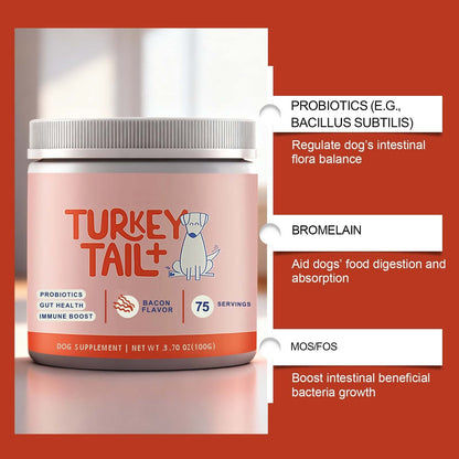 Turkey Tail - Dog Food Topper with Probiotics for Lipomas, Immune Support & Gut Health - 75 Servings - Bacon Flavor - Supplements - stavogue