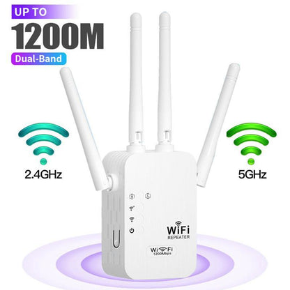 WiFi Extender 2025, 1200Mbps Dual Band (5GHz/2.4GHz) Signal Booster, Covers 10,000 sq. ft & 50 Devices - stavogue
