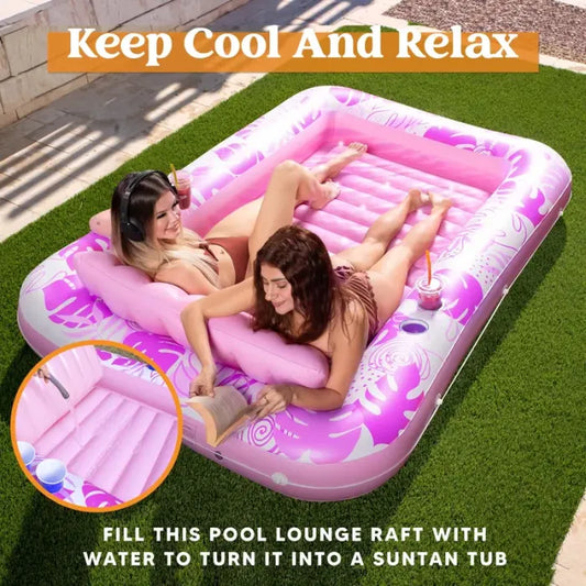 🔥Limited Time 50% Off🌊Inflatable Tanning Pool Lounge with Pillow & Cup Holder